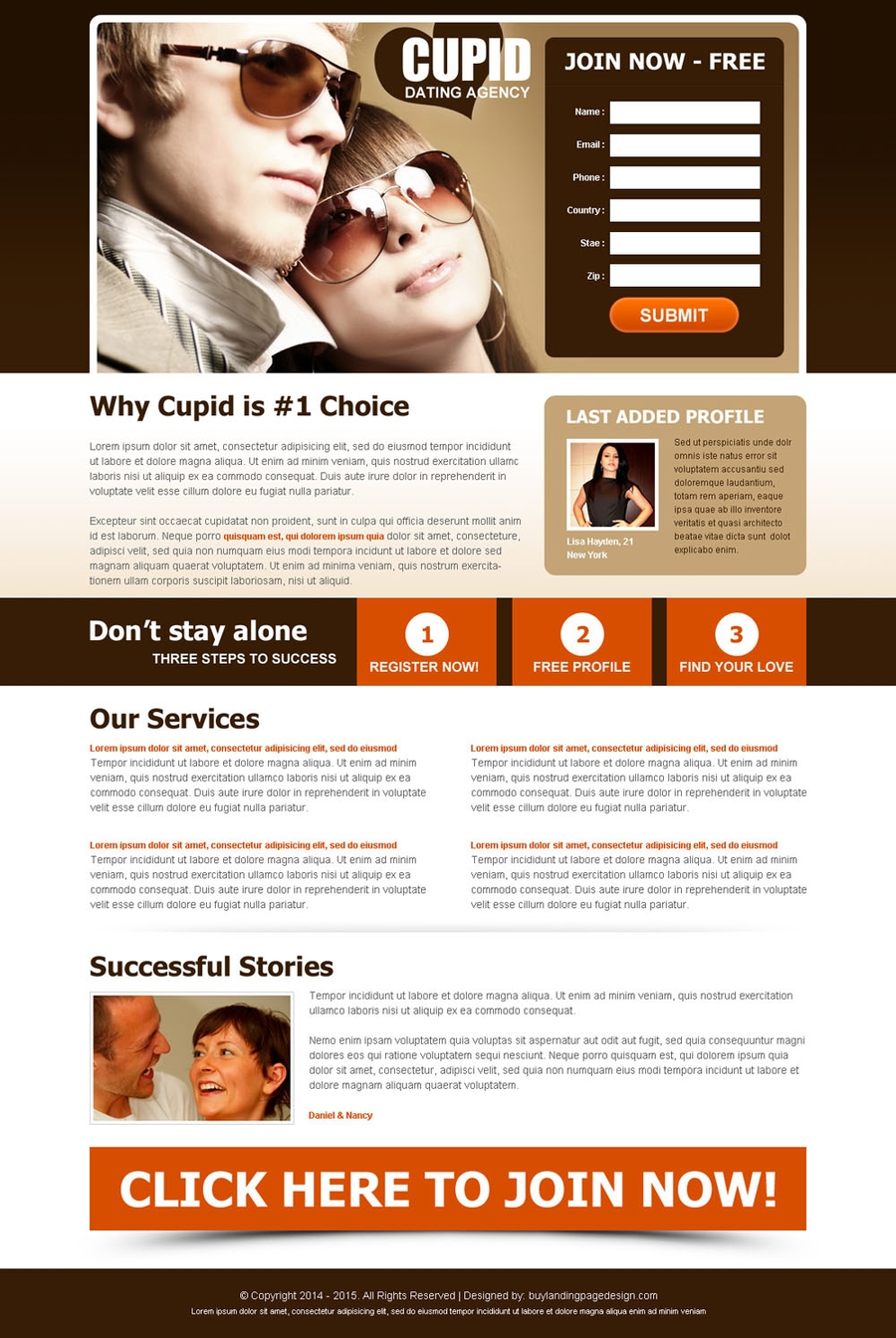 free dating landing page